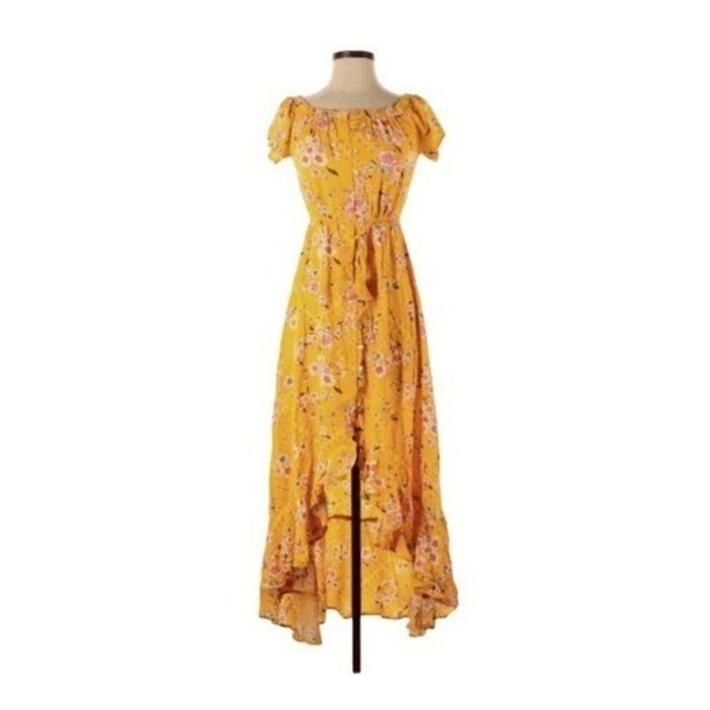 Able the Label Yellow Floral Off The Shoulder Midi Dress XS